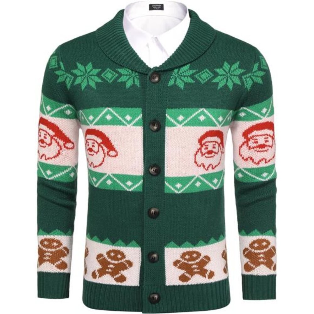 New Men's Christmas Cardigans Ugly Xmas Sweaters Reindeer Snowflake Shawl